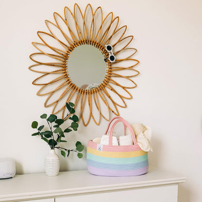 OrganiHaus Pastel Rainbow Nursery Storage Basket, Cotton Rope Toy & Diaper Caddy Organizer with Handles, Baby Diaper Organizer, Foldable Design, Machine Washable, Ideal for Baby Room & Laundry