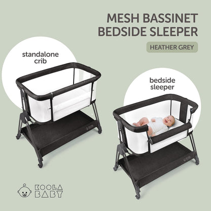 KOOLABABY Baby Bedside Sleeper - Bassinet & Bedside Crib with Height Adjustment & Wheels - Can Be Placed Next to Bed - Attaches to Parents Bed - Easy to Fold & Carry Bassinet for Girls (Pink)