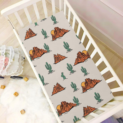 Fitted Crib Sheets Cactus and Floral Stretchy Portable Playard Sheets for Baby Toddler, Breathable Soft Mini Crib Mattress 52 x 28 in for Boys and Girls