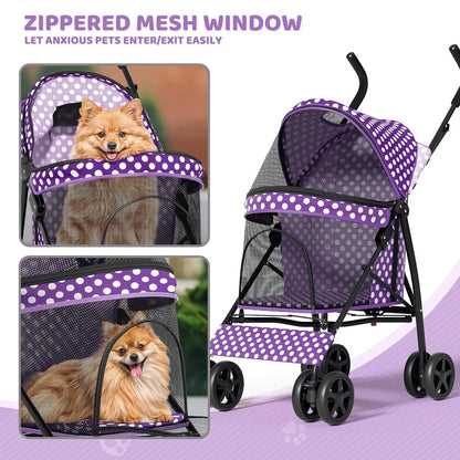 Magshion Compact Pet Stroller for Small-Medium Dogs/Cats up to 22lbs, 4-Wheel Lightweight Umbrella Shaped Portable Puppy Travel Jogger with Breathable Mesh, Cup Holder & Rear Storage, Black
