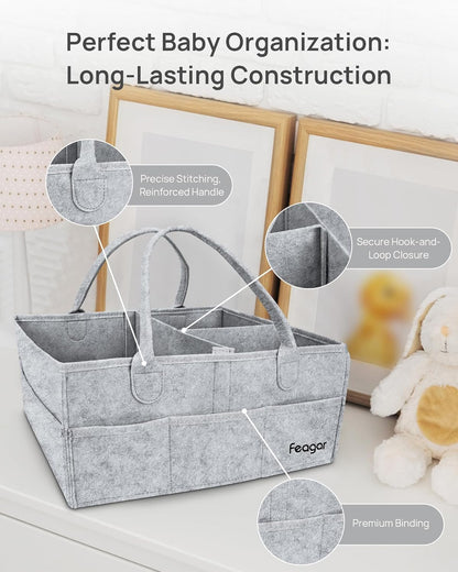 Feagar Baby Diaper Caddy Organizer, 15 Inch Large 2 Pack Set with 8 Pockets & 2 Dividers, Portable Nursery Storage Basket & Car Organizer for Changing Table, Travel (Pink)