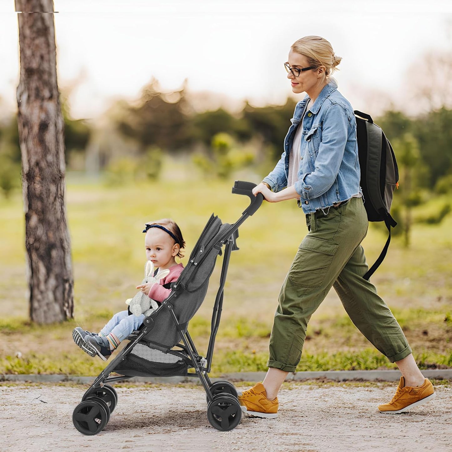 3-36M Convenience Stroller, Lightweight Stroller with Compact Fold, Large Storage Basket, Canopy, Cup Holder, Canopy with Pop Out Sun Visor – Umbrella Stroller for Travel and More (Gray)