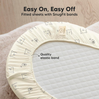 2-Pack Organic Bassinet Sheets for Girls, Boys - 100% Cotton Bassinet Mattress Sheets Compatible with Halo Bassinest Swivel Sleeper, Graco, Baby Delight, Chicco, Unisex Fitted Bassinet Sheets (Elly)