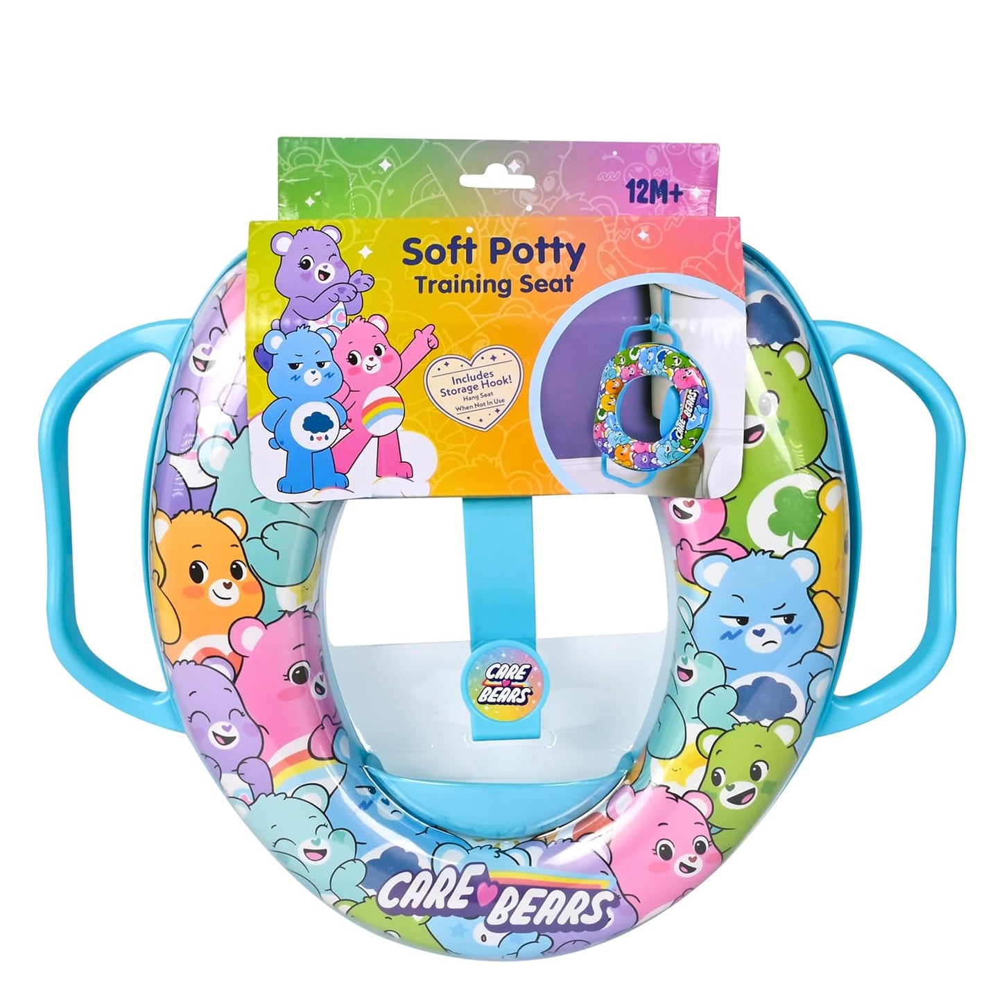 Care Bears Soft Potty Training Seat for Toilet with Storage Hook, Non-Slip Potty Ring with Splash Guard, Built-in Handles for Toddlers