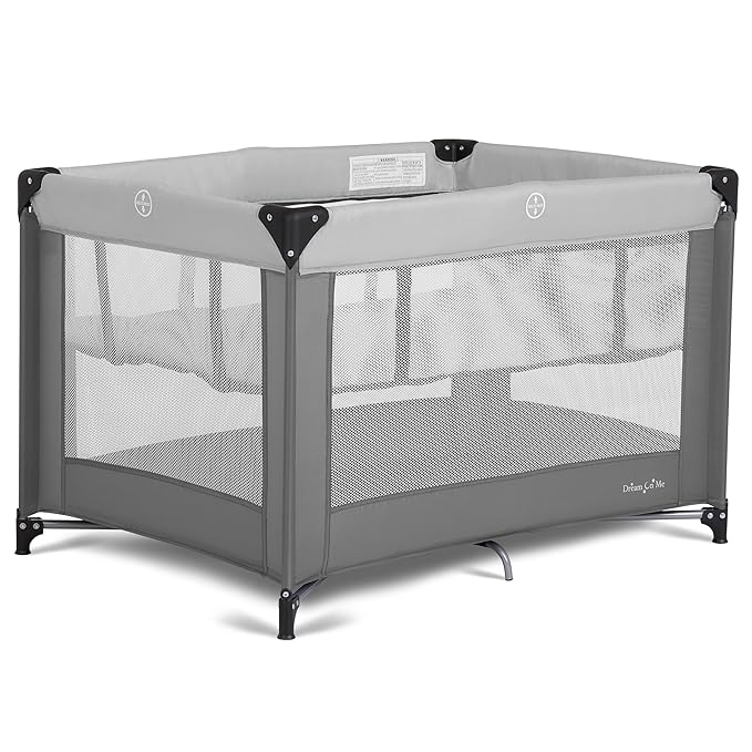 Dream On Me Zazzy Portable Playard with Bassinet - 360° Mesh Visibility, Quick Folding Travel Friendly Design, Carry Bag and Foldable Mattress Pad Included, Compact and Lightweight - Gray