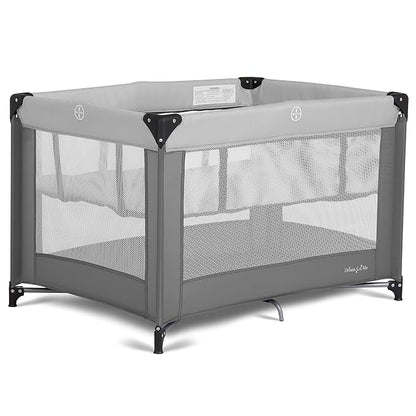 Dream On Me Zazzy Portable Playard with Bassinet - 360° Mesh Visibility, Quick Folding Travel Friendly Design, Carry Bag and Foldable Mattress Pad Included, Compact and Lightweight - Gray