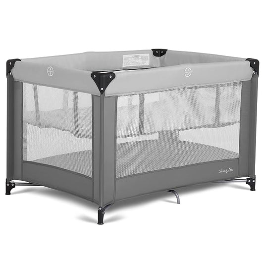 Dream On Me Zazzy Portable Playard with Bassinet - 360° Mesh Visibility, Quick Folding Travel Friendly Design, Carry Bag and Foldable Mattress Pad Included, Compact and Lightweight - Gray
