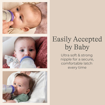 Lansinoh Anti-Colic Baby Bottles, BPA-Free Plastic, 5 Ounces, 4 Count, Extra Slow Flow Nipples (Size XS), Breastfeeding Bottle with NaturalWave Design