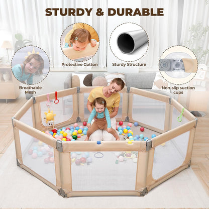 Dripex Baby Playpen, 47"x47" Small Playpen for Babies, Enhanced Safety Baby Play Yard for Indoor & Outdoor, Infant Play Pen with Soft Breathable Visible Mesh, Anti-Fall Design & Easy Setup, Grey