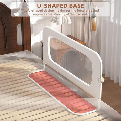 FigTime Bed Rail for Toddlers, Baby Bed Rail Guard for Kids, Toddler Bed Rails with Reinforced Anchor Fit, Height Adjustable & Foldable Bed Rail Guard for Twin, Full, Queen & King Beds (White, 48IN)