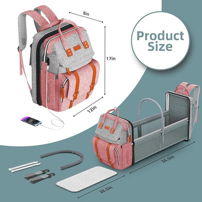 ISMGN Diaper Bag Backpack with Changing Station, Large Diaper Bag, Baby Bag with Changing Station, Pink Diaper Bag, Pinkgray