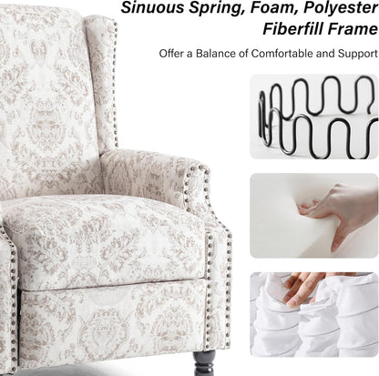Swivel Rocker Recliner Chair, Manual Nursery Glider Recliner, Floral Fabric Wingback Accent Chair with Adjustable Backrest & Footrest for Small Spaces Living Room Bedroom (Plants Floral, Set of 1)