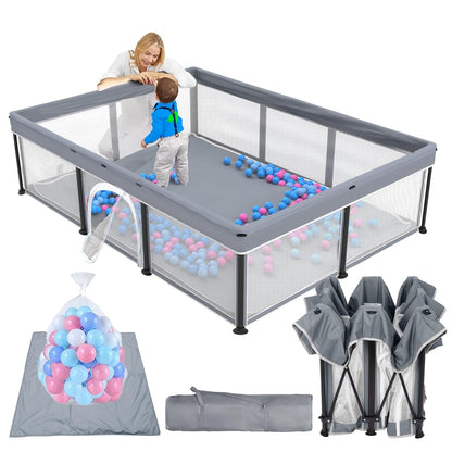 TOREVSIOR Foldable Baby Playpen with Mat, 50"×50" Collapsible Play Pen for Babies and Toddlers, Indoor & Outdoor Kids Safety Play Pen, Portable Play Yard, Foldable Baby Playpen with 50 Ocean Balls