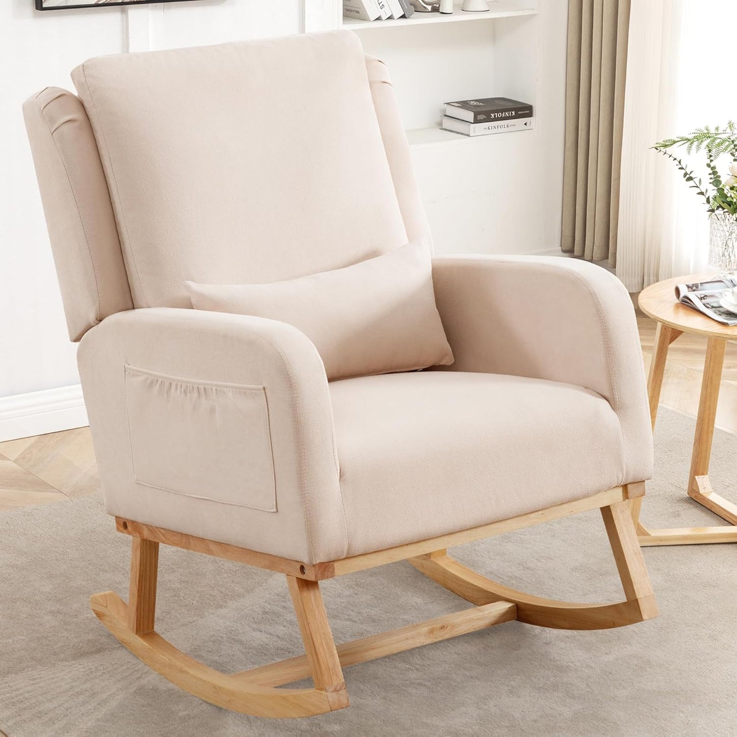 HCHAIRH Rocking Chair Nursery, Sherpa Nursing Rocking Chairs, Upholstered Nursery Glider Rocker for Mom Nursery Morden Accent Rocking Chair Pillow for Living Room,Bedroom,Teddy Light Grey