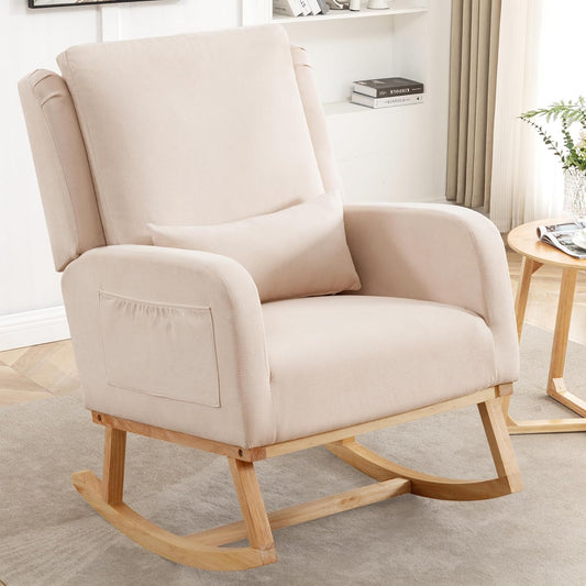HCHAIRH Rocking Chair Nursery, Sherpa Nursing Rocking Chairs, Upholstered Nursery Glider Rocker for Mom Nursery Morden Accent Rocking Chair Pillow for Living Room,Bedroom,Teddy Light Grey
