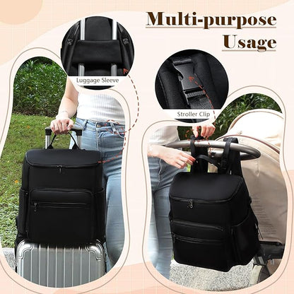 Diaper Bag Backpack, Neoprene Bag Backpack, Large Diaper Backpack with 16 Diaper Bag Organizers, 4 Insulated Pockets, Lighweight Travel Baby Bag with Changing Pad for Mom & Dad, Black