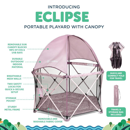 Baby Delight Go With Me Eclipse Mesh Portable Playard | Playpen | Sun Canopy | Indoor and Outdoor | Watercolor Stripe Base