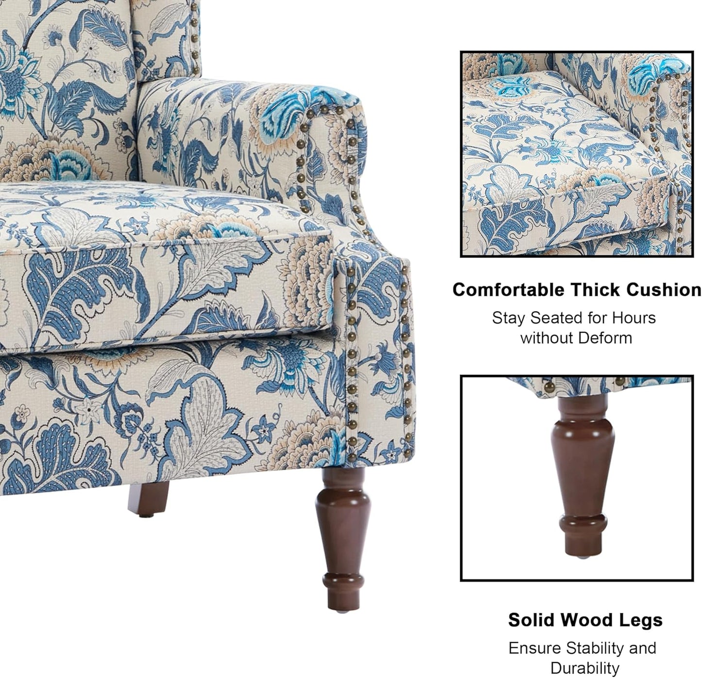 Swivel Rocker Recliner Chair, Manual Nursery Glider Recliner, Floral Fabric Wingback Accent Chair with Adjustable Backrest & Footrest for Small Spaces Living Room Bedroom (Plants Floral, Set of 1)