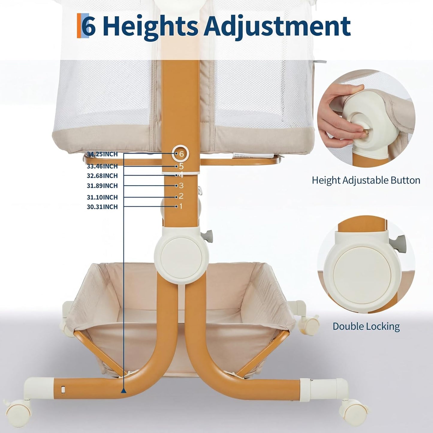 Baby Bassinet, 3-in-1Bassinet Bedside Sleeper with Wheels, Large Storage Basket, Cozy Mattress, Full Mesh Sides, 6-Height Adjustable,1-7°Anti-Reflux Incline, Easy Folding Portable Bassinet for Newborn
