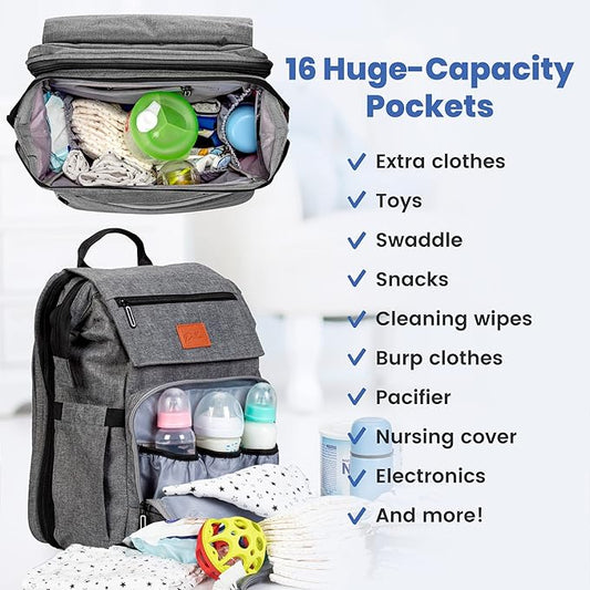 PILLANI Baby Diaper Bag Backpack - Baby Bags for Girls & Boys, Large Waterproof Diaper Backpack - Baby Shower Gifts & Registry Must Haves - Travel Diaper Bags with Changing Pad - Stuff for Newborn