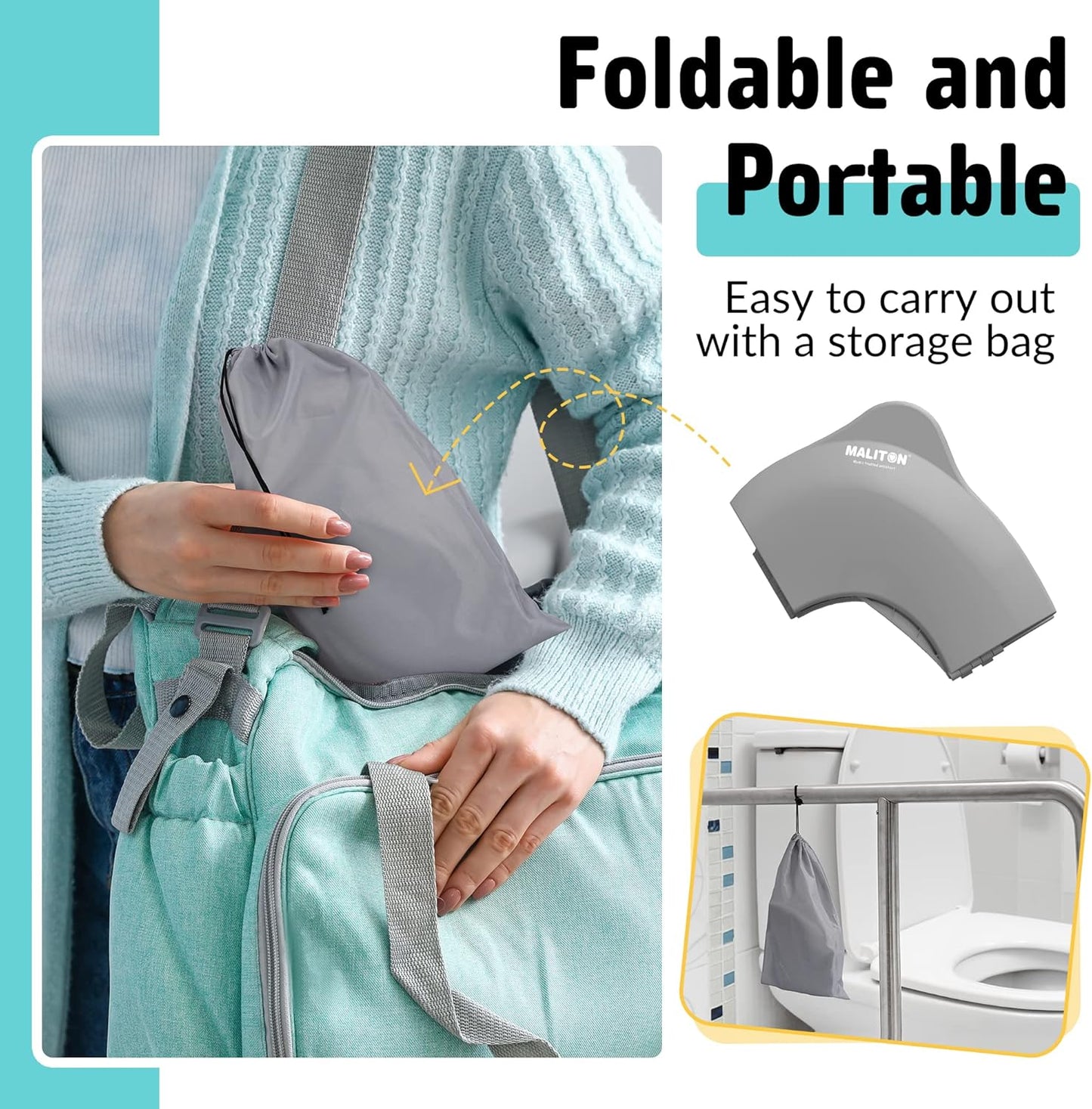 Portable Potty Seat for Toddler Travel - Foldable Non-Slip Potty Training Toilet Seat Cover for Boys Girls, Baby Kids with Drawstring Bag (Green Frog)