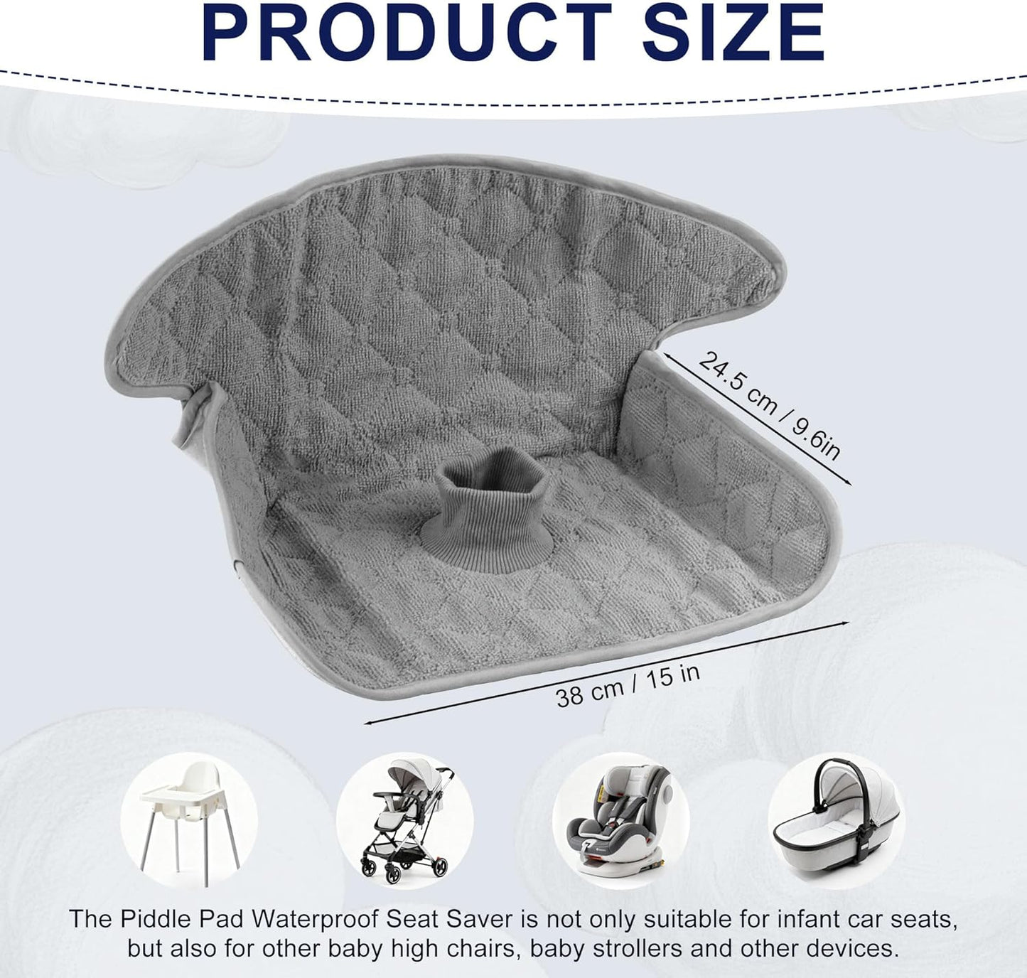 Piddle Pads Carseat, 2 Pieces Car Seat Potty Training Pad, Waterproof and Anti-Slip, Breathable and Comfortable, Machine Washable, Car Seat Piddle Pads for Stroller, Dining Chair (Khaki and Gray)