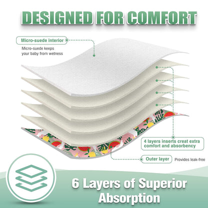 wegreeco Cloth Diapers 6 Pack with 6 Inserts & 1 Wet Bag, Washable Cloth Diapers for Babies, One Size Adjustable Reusable (Flower)