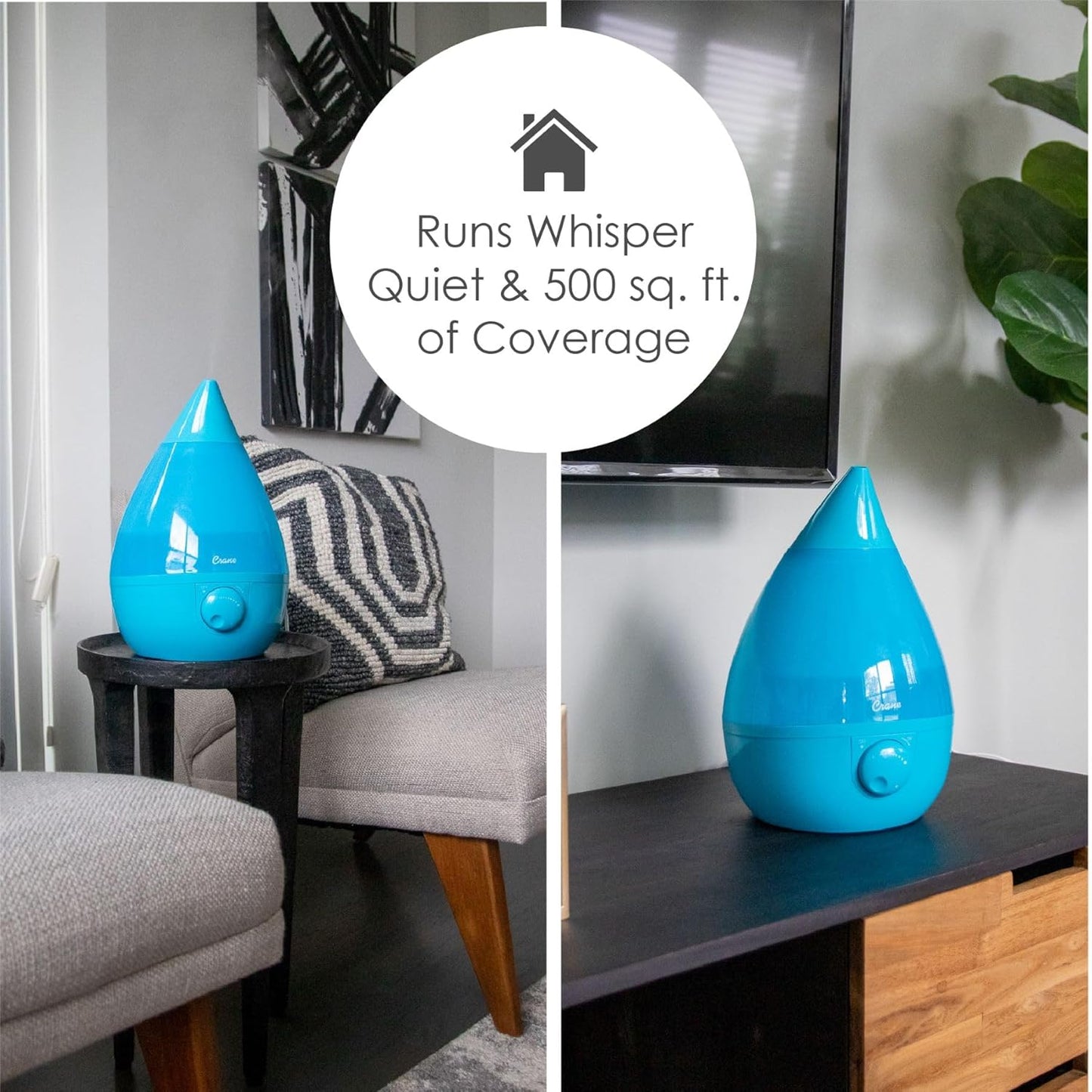 Crane Ultrasonic Cool Mist Humidifier for Bedroom, Baby Nursery, Kids Room, Plants, or Office, Large 1 Gallon Tank, Filter Optional, Clear and White