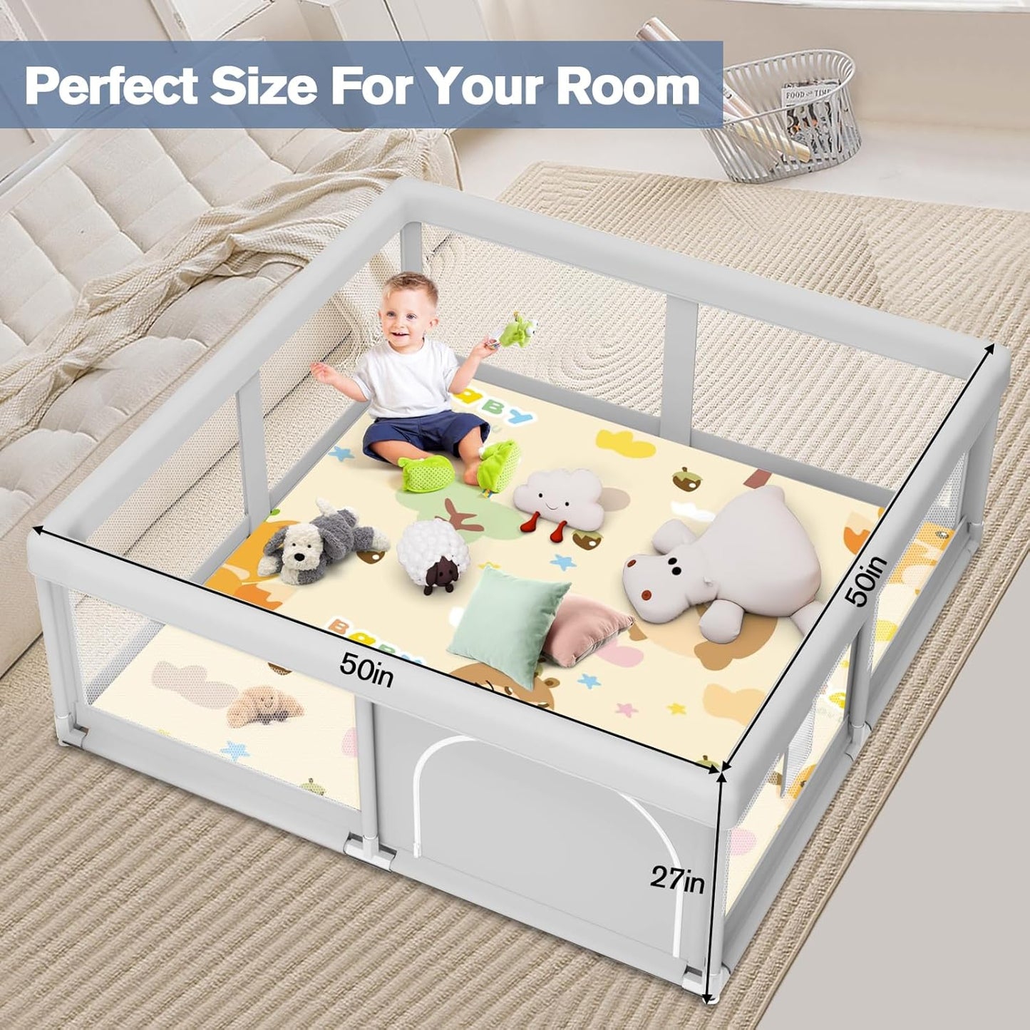 Large Baby Playpen for Babies and Toddlers, Playpen 74×50, Large Baby Play Yards Indoor & Outdoor, Sturdy Safety Baby Play Pen with Soft Breathable Mesh, Toddlers Activity Center with Anti-Slip Base
