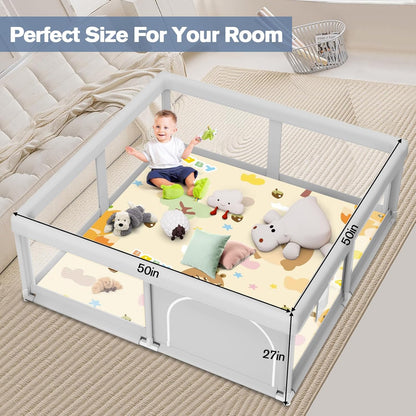 Large Baby Playpen for Babies and Toddlers, Playpen 74×50, Large Baby Play Yards Indoor & Outdoor, Sturdy Safety Baby Play Pen with Soft Breathable Mesh, Toddlers Activity Center with Anti-Slip Base