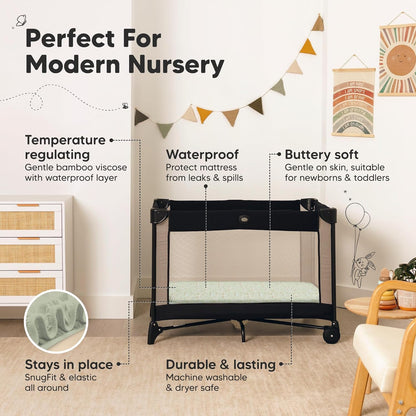 2-Pack Waterproof Pack and Play Sheets, Mini Crib Sheets Fitted for Boy, Girl - 38 x 26 Viscose from Bamboo Pack N Play Mattress Sheets for Graco, Toddler Playard Baby Crib Sheets Neutral (Blue Flax) - Colors A
