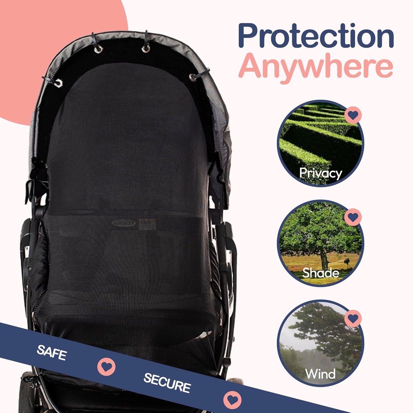 Stroller Sun Shade Extender – Universal Clip-On Baby Stroller Sun Shade Cover, UV Protection, Breathable See-Through Mesh, Adjustable Fit, Large Black