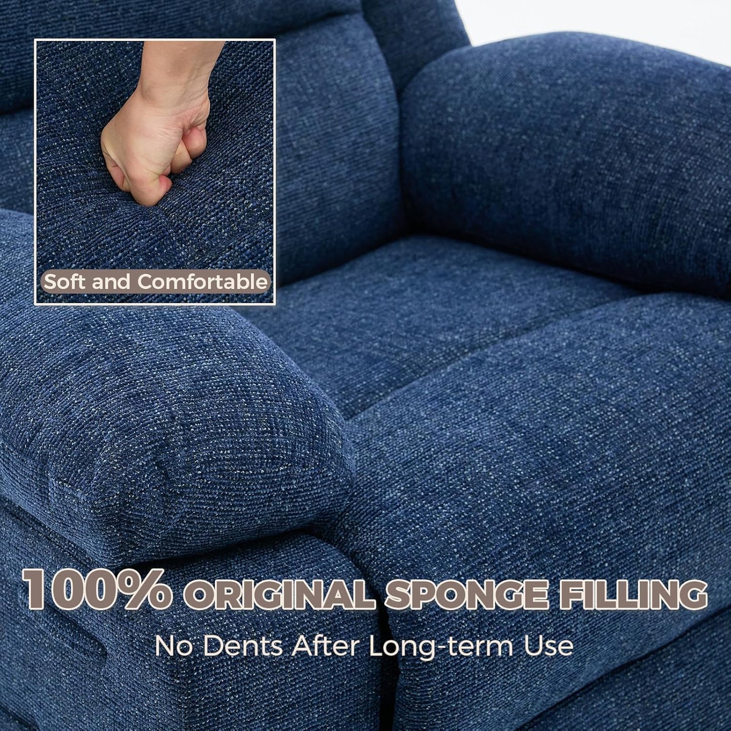Adults Oversized Rocking Nursery Glider Recliner Chair,360° Swivel Rock Recliner Chairs Single Sofa with Vibration Massage and Heating for Living Room/Bedroom,Blue