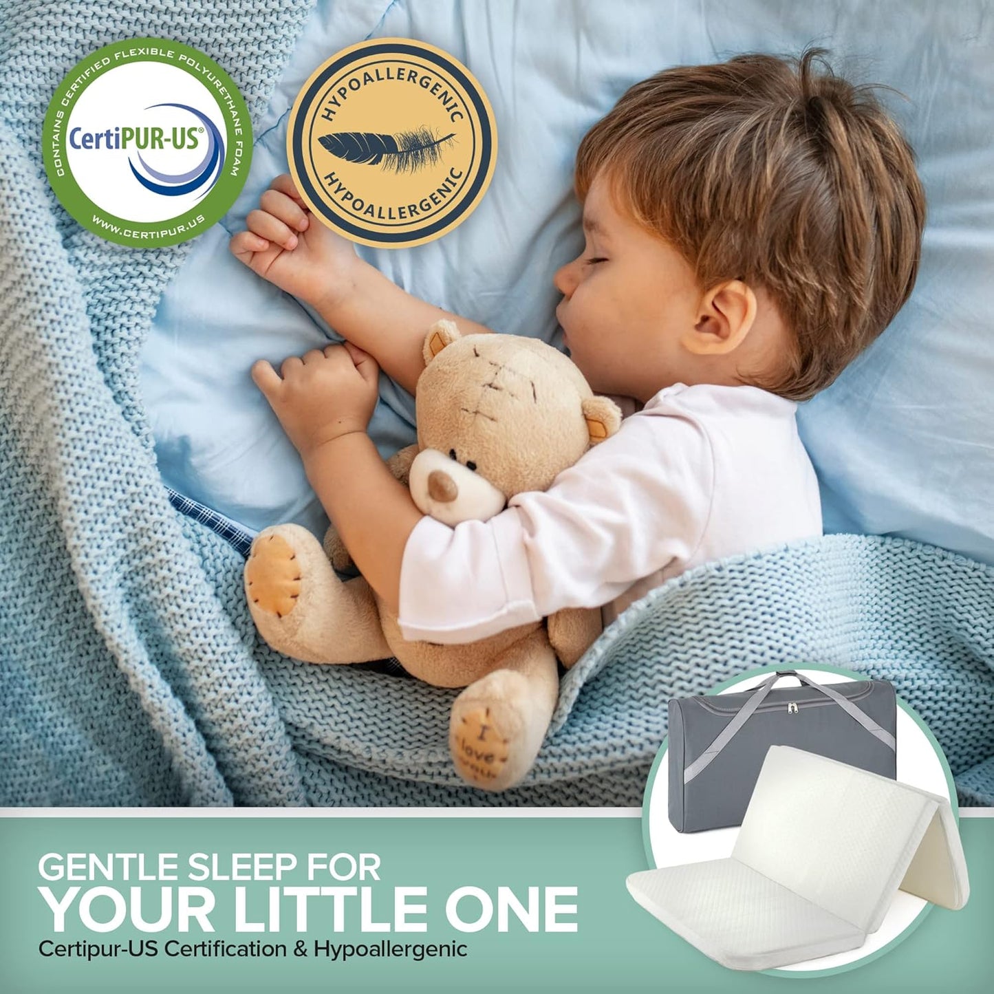 Foldable Travel Pack n Play Mattress Pad with Bag, Waterproof Portable Mini Crib Mattresses, Baby Bed Playpen Memory Foam Topper, Playard Pen Accessories, Traveling Case Included