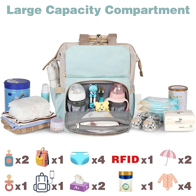 Jiefeike Girls Diaper Backpack,Travel Backpack Diaper Bag for Dad Mom Baby Boys,Insulated Pockets Portable Baby Nappy Bags RFID Anti-Theft Water-Resistant Pocket Stroller Straps