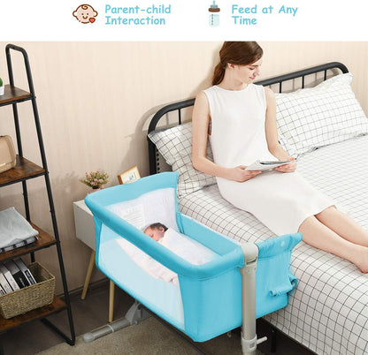 BABY JOY Baby Bedside Crib, Portable Travel Sleeper Bed Side Bassinet w/Carrying Bag, Newborn Bassinet to Infant, Kids Crib with Detachable Mattress, Height Adjustable Design, Breathable Mesh, Grey