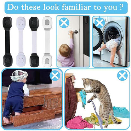 Fursafe&Q Cabinet Locks Baby Proofing, Child Safety Strap Locks Adhesive Black - Child Proof Fridge Lock Drawer Door Toilet Latches No Drill Multi-Purpose for Furniture Kitchen Lock