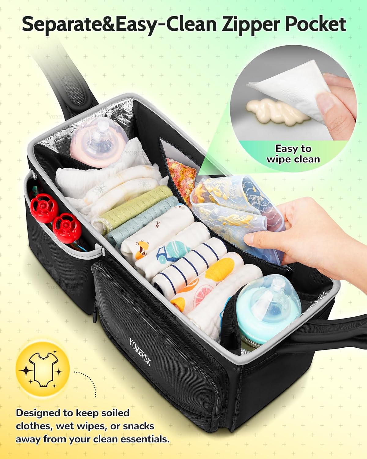 YOREPEK Spacious Stroller Caddy Fits for UPPAbaby Vista/Minu/Cruz, Adjustable Stroller Organizer with 2 Insulated Cup Holders, Easy-clean Stroller Bag for Travel, Walks, Accessories, Baby Essentials