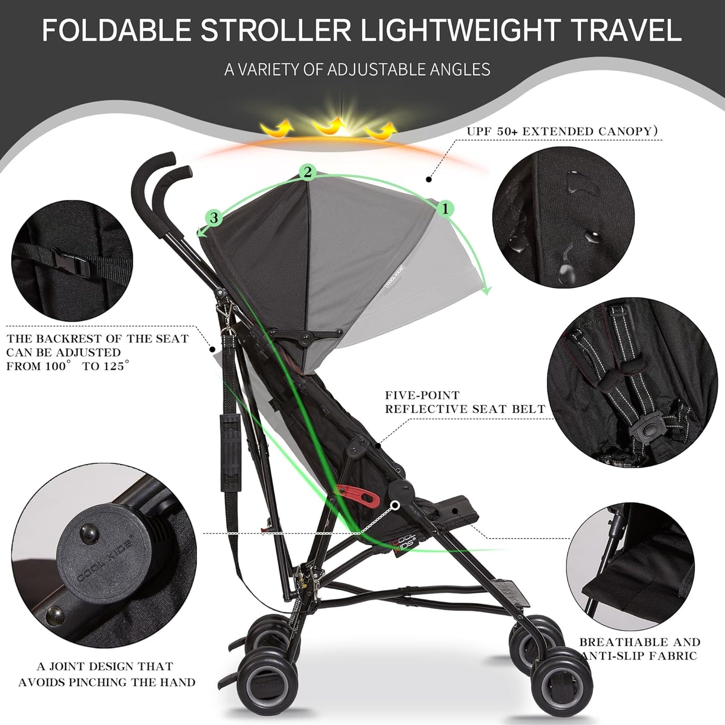 Baby Portable Stroller, Cool Kids Lightweight Travel Stroller with Carrier for Walking, Shopping, and Playgrounds