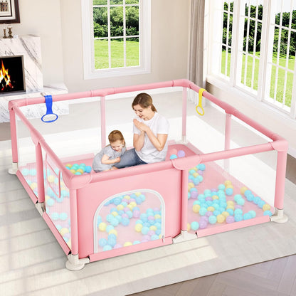 Dripex Baby Playpen, 47"x47" Small Playpen for Babies, Enhanced Safety Baby Play Yard for Indoor & Outdoor, Infant Play Pen with Soft Breathable Visible Mesh, Anti-Fall Design & Easy Setup, Grey