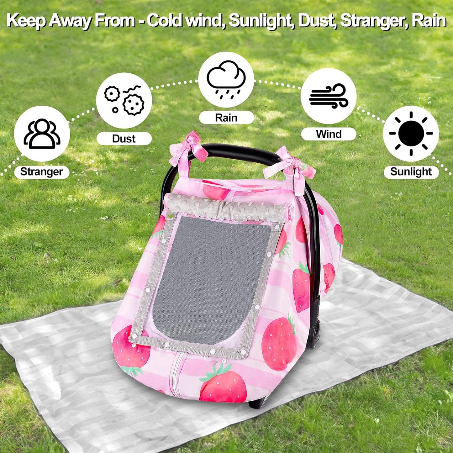 FIOBEE Baby Car Seat Cover, Car Seat Covers for Babies Infant Car Seat Canopy with Breathable Mesh Window Waterproof Carseat Cover for Babies Boy Girl 4 Seasons, White/Cow