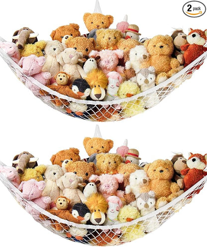 Stuffed Animal Storage Hammock Net Corner - Large Toy Hammock Net for Stuffed Animals Room Decor - Cute Stuff Animal Organizer Holder for Plush Plushie - Kids Baby Nursery Wall Bedroom Home Decor