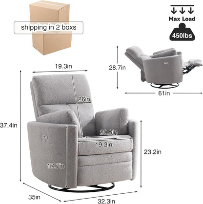 Power Recliner,Nursery Swivel Glider Rocking Chair with USB Port,Upholstered Adult Electric Recliner Rocking Chair with 2 Pillows for Living Room Bedroom (Beige Corduroy, Power-Driven)