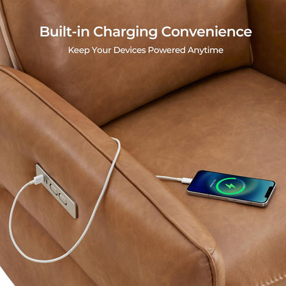 CHITA Power Recliner Chair, Faux Leather Swivel Glider for Adults, Electric Nursery Rocking Chair with USB & Type-C Charging for Living Room, Bedroom, Chocolate Brown