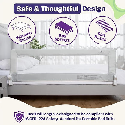 ComfyBumpy 2-Pack Bed Rail for Toddlers 55.5" L x 19.5" H | Toddler Bed Rails for Twin, Full, Queen & King Mattress Size | Swing Down Rail Guard | Mattress Side Rail for Kids | Gray