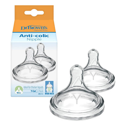 Dr. Brown’s Natural Flow® Level 2 Wide-Neck Baby Bottle Silicone Nipple, Medium Flow, 3m+, 100% Silicone Bottle Nipple, 6 Pack