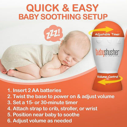 Baby Shusher Portable Sound Machine - Mom-Like 'Shh!' Sound for Baby, Sleeping Soother, Newborn Essentials for Crib, Battery Operated Hush, Travel Friendly, Shower & Registry Gift - 1 Count