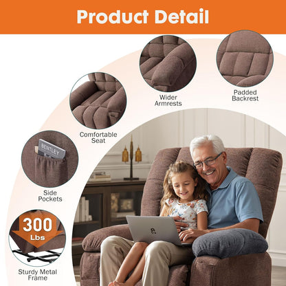 Sweetcrispy Recliner Chair, 360 Swivel Rocker Chair for Adults, Glider Rocker Recliners, Nursery Chairs for Living Room, High Back, Upholstered Deep Seat, Classical Brown