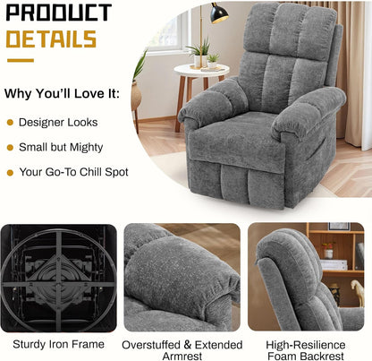Korser Recliner Chair, Swivel Rocker Recliner Chair for Adults, Small Recliners for Small Spaces, Upholstered Manual Recliner with Side Pockets, Nursery Rocking Chair for Living Room, Chenille, Beige