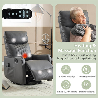 cinkehome Swivel Rocker Recliner, Glider Rocker Recliner Chair for Nursery, Manual Reclining Chair with Heated Massage, Small Spaces, Living Room, Khaki Chenille